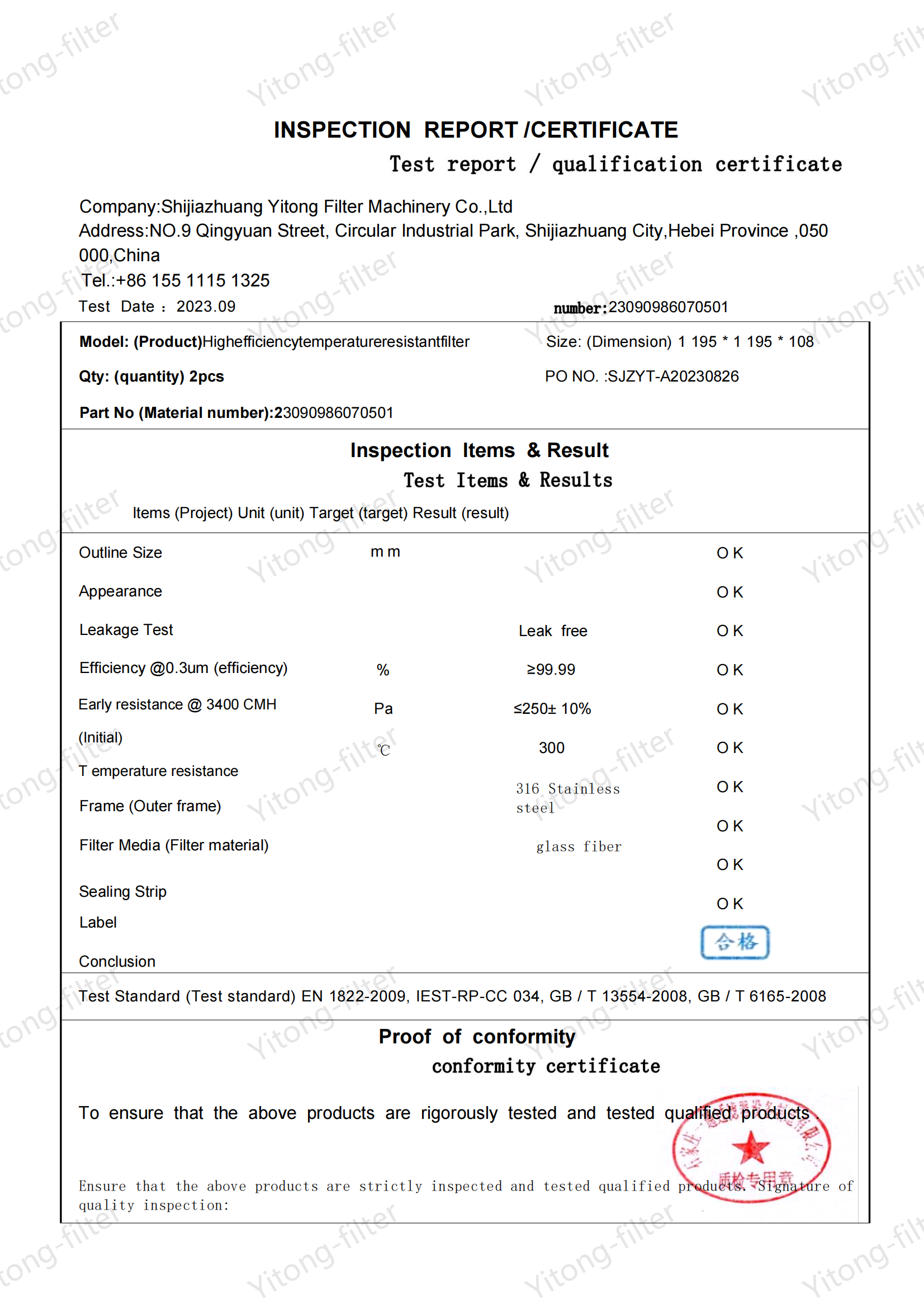 High Temperature H13 Filter ordered by Mexican customer